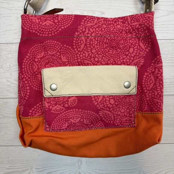 Fossil Lena Canvas Crossbody Pink/Orange Medallion Floral Purse - Picture 2 of 10
